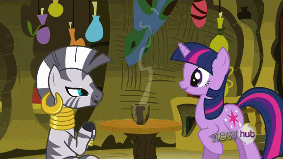 Size: 576x324 | Tagged: safe, screencap, character:twilight sparkle, character:zecora, species:zebra, episode:magic duel, g4, my little pony: friendship is magic, animated, tea
