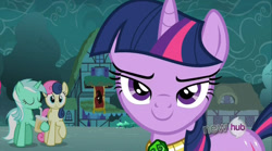 Size: 1280x712 | Tagged: safe, screencap, character:bon bon, character:lyra heartstrings, character:sweetie drops, character:twilight sparkle, episode:magic duel, g4, my little pony: friendship is magic, drinking lyra, lidded eyes, out of context