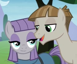 Size: 876x734 | Tagged: safe, screencap, character:maud pie, character:mudbriar, species:earth pony, species:pony, ship:maudbriar, episode:the maud couple, g4, my little pony: friendship is magic, female, male, shipping, smiling, straight, when she smiles