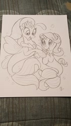 Size: 675x1200 | Tagged: safe, artist:whitediamonds, character:princess skystar, character:starlight glimmer, species:seapony (g4), my little pony: the movie (2017), duo, female, pencil drawing, photo, seaponified, seapony starlight glimmer, simple background, species swap, traditional art, white background