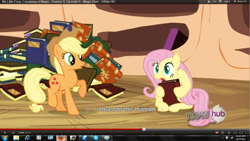 Size: 1366x768 | Tagged: safe, screencap, character:applejack, character:fluttershy, episode:magic duel, g4, my little pony: friendship is magic, youtube caption