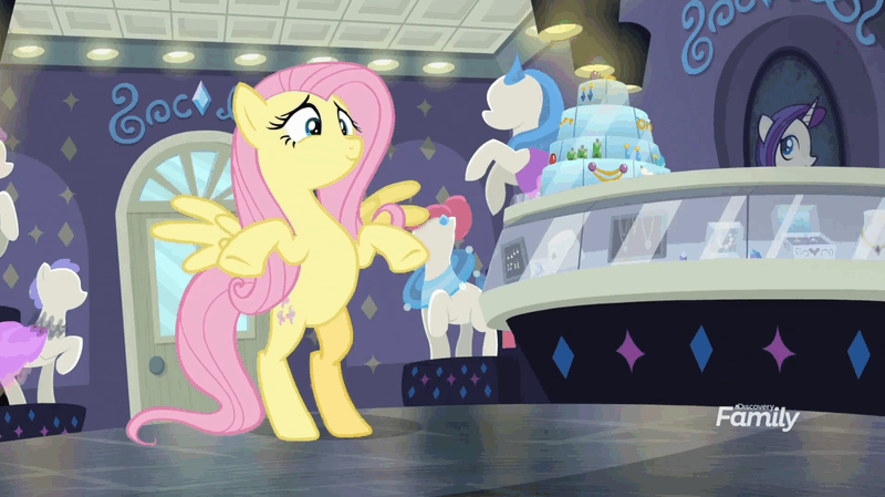 Size: 800x449 | Tagged: safe, screencap, character:fluttershy, species:pony, episode:fake it 'til you make it, animated, cute, faceplant, falling, gif, good trick, shyabetes, silly, silly pony, spinning, tangled up, wing flap