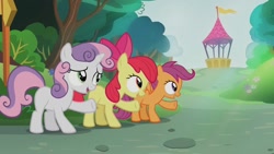 Size: 1920x1080 | Tagged: safe, screencap, character:apple bloom, character:scootaloo, character:sweetie belle, species:pegasus, species:pony, episode:crusaders of the lost mark, g4, my little pony: friendship is magic, cutie mark crusaders, implied diamond tiara, light of your cutie mark, singing