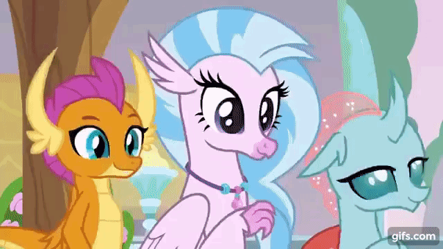 Size: 640x360 | Tagged: safe, screencap, character:fluttershy, character:gallus, character:ocellus, character:sandbar, character:silverstream, character:smolder, character:yona, species:changeling, species:dragon, species:griffon, species:hippogriff, species:pony, species:reformed changeling, species:yak, episode:school daze, g4, my little pony: friendship is magic, animated, disguise, disguised changeling, friendship always wins, gif, mouse, pukwudgie, student six