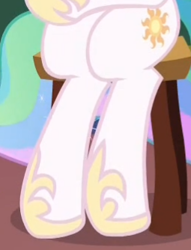 Size: 255x334 | Tagged: safe, screencap, character:princess celestia, episode:horse play, g4, my little pony: friendship is magic, chair, cropped, hooves, legs, pictures of legs, solo