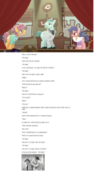 Size: 1364x2473 | Tagged: safe, screencap, character:late show, character:on stage, character:raspberry beret, episode:made in manehattan, g4, my little pony: friendship is magic, abbott and costello, acting, clothing, curtains, fur coat, glasses, lighting, method mares, necktie, play, shirt, stage, suit, sweater, who's on first?