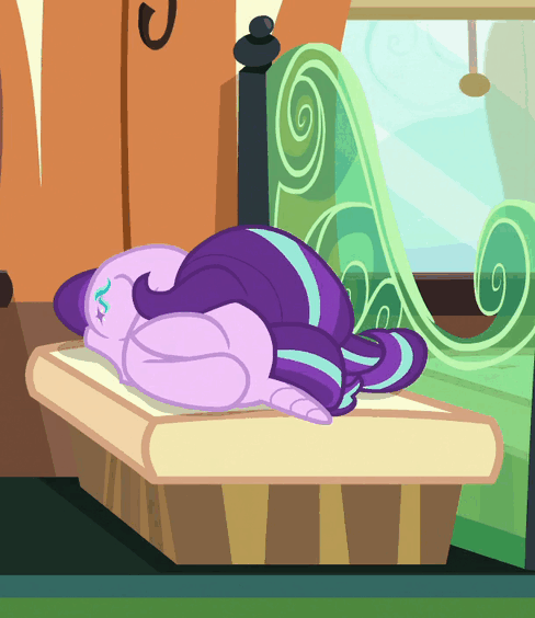Size: 488x564 | Tagged: safe, screencap, character:starlight glimmer, species:pony, species:unicorn, episode:the parent map, g4, animated, cropped, cute, ear twitch, faceplant, female, floppy ears, glimmerbetes, horrible daughter, horses doing horse things, mare, prone, solo, train