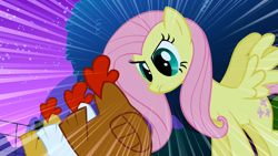 Size: 1280x720 | Tagged: safe, screencap, character:fluttershy, species:bird, species:chicken, species:pegasus, species:pony, episode:stare master, g4, my little pony: friendship is magic, animal, female, mare, spread wings, stare, the stare, tree, wings