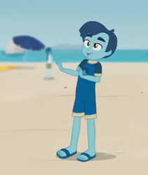 Size: 261x309 | Tagged: safe, screencap, character:captain planet, episode:too hot to handle, g4, my little pony:equestria girls, background human, clothing, cropped, feet, henry handle, male, male feet, manestrum, sandals, shorts, swimsuit