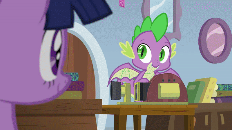 Size: 800x450 | Tagged: safe, screencap, character:spike, character:twilight sparkle, character:twilight sparkle (alicorn), species:alicorn, species:pony, episode:marks for effort, g4, my little pony: friendship is magic, season 8, animated, chancellor puddinghead, credits, finnish, nicole dubuc, projector, ruff (clothing), winged spike
