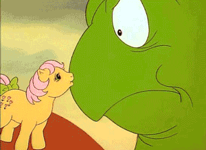 Size: 300x219 | Tagged: safe, screencap, character:posey, g1, my little pony 'n friends, animated, blushing, cute, gif, kissing, turtle