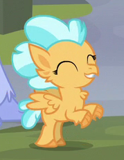 Size: 179x231 | Tagged: safe, screencap, character:sunspray, species:classical hippogriff, species:hippogriff, episode:surf and/or turf, g4, my little pony: friendship is magic, background hippogriff, cropped, eyes closed, fledgeling, rearing, solo focus