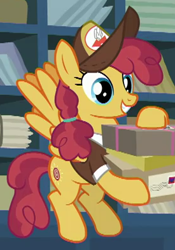 Size: 275x393 | Tagged: safe, screencap, character:sunny delivery, species:pegasus, species:pony, episode:the break up break down, background pony, clothing, cropped, female, hat, mailmare, mare, solo, uniform