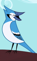 Size: 272x445 | Tagged: safe, screencap, species:bird, episode:friendship is magic, g4, my little pony: friendship is magic, animal, blue jay, cropped, eyes closed, open beak, solo, songbird