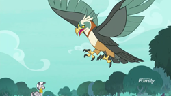 Size: 1920x1080 | Tagged: safe, screencap, character:zecora, species:bird, species:pony, species:roc, species:zebra, episode:molt down, g4, my little pony: friendship is magic, discovery family logo, female, mare, spread wings, wings