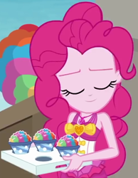 Size: 494x636 | Tagged: safe, screencap, character:pinkie pie, episode:too hot to handle, g4, my little pony:equestria girls, clothing, cropped, eyes closed, geode of sugar bombs, solo, swimsuit