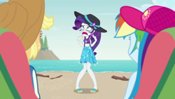 Size: 1280x720 | Tagged: safe, screencap, character:rarity, episode:lost and found, g4, my little pony:equestria girls, beach, bikini, clothing, crying, drama queen, makeup, marshmelodrama, mascara, mascarity, running makeup, swimsuit