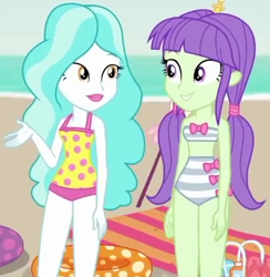 Size: 424x434 | Tagged: safe, screencap, character:paisley, character:starlight, episode:lost and found, g4, my little pony:equestria girls, bandeau, clothing, cropped, duo, starlight, swimsuit