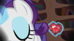 Size: 1280x720 | Tagged: safe, screencap, character:rarity, character:spike, episode:secret of my excess, g4, my little pony: friendship is magic, female, fire ruby, first person view, gem, golden oaks library, implied spike, kissing, male, offscreen character, pov, rarity kisses spike, ruby, shipping fuel