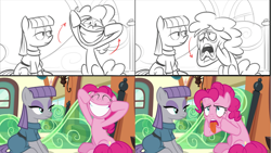 Size: 1772x997 | Tagged: safe, artist:wardomatic, screencap, character:maud pie, character:pinkie pie, episode:rock solid friendship, g4, my little pony: friendship is magic, storyboard, train