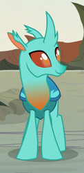 Size: 353x725 | Tagged: safe, screencap, species:changeling, species:reformed changeling, episode:to change a changeling, g4, my little pony: friendship is magic, background changeling, cornicle, cropped, smiling, solo