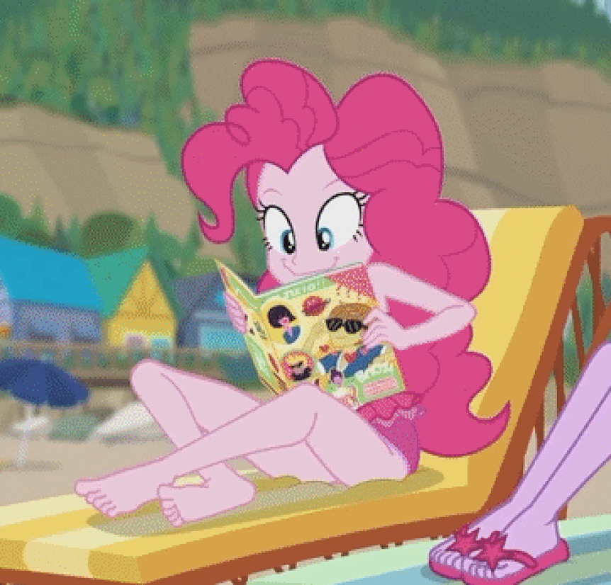 Size: 862x826 | Tagged: safe, screencap, character:feather bangs, character:pinkie pie, character:twilight sparkle, character:twilight sparkle (scitwi), species:eqg human, episode:friendship math, g4, my little pony:equestria girls, animated, barefoot, clothing, cropped, cute, diapinkes, feet, flip-flops, legs, sandals, swimsuit