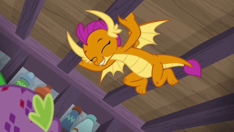 Size: 480x270 | Tagged: safe, screencap, character:smolder, character:spike, species:dragon, episode:molt down, g4, my little pony: friendship is magic, amused, animated, ceiling, cute, dragoness, duo, feet, female, hanging, male, raised eyebrow, smolderbetes, stone scales, swinging, talking, underfoot