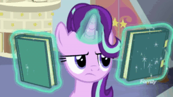 Size: 1280x720 | Tagged: safe, screencap, character:starlight glimmer, episode:marks for effort, g4, my little pony: friendship is magic, animated, book, bored, discovery family logo, door, frown, globe, levitation, magic, raised eyebrow, solo, sound, starlight's office, telekinesis, webm, yay