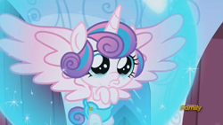 Size: 1314x739 | Tagged: safe, screencap, character:princess flurry heart, species:pony, episode:the crystalling, g4, my little pony: friendship is magic, about to cry, baby, baby alicorn, baby flurry heart, baby pony, blue diaper, bubble, cloth diaper, crying, cute, dawwww, diaper, diapered, diapered filly, female, foal, newborn filly, sad, sad eyes, safety pin, solo, spread wings, teary eyes, weapons-grade cute, wings