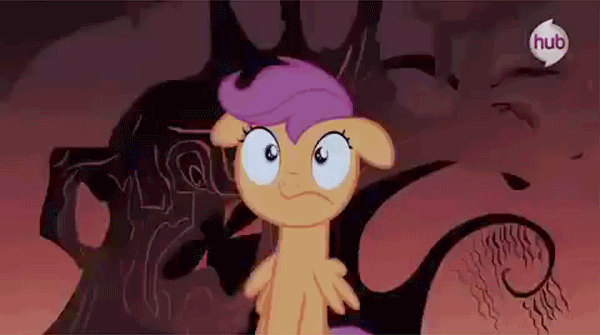 Size: 600x335 | Tagged: safe, screencap, character:scootaloo, species:pegasus, species:pony, episode:sleepless in ponyville, g4, my little pony: friendship is magic, animated, hub logo