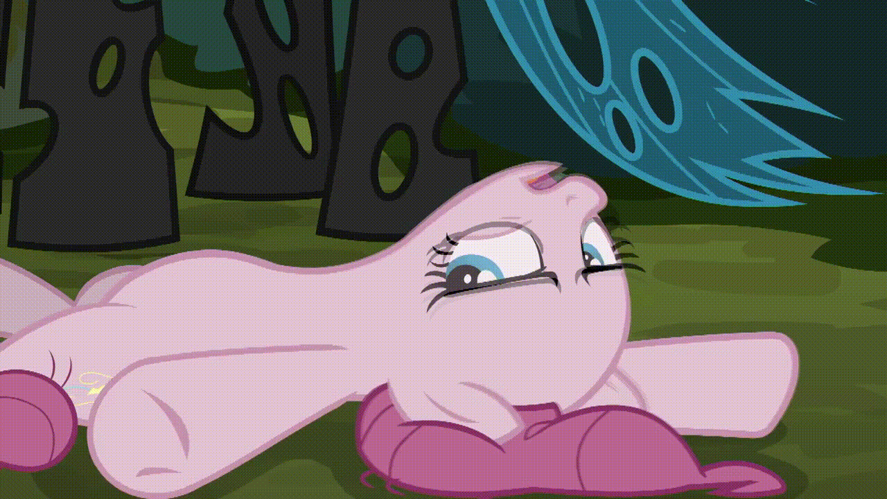 Size: 1280x720 | Tagged: safe, screencap, character:mean pinkie pie, character:queen chrysalis, species:changeling, episode:the mean 6, g4, my little pony: friendship is magic, animated, changeling queen, clone, female, gif, solo focus