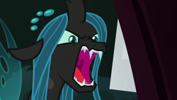 Size: 1280x720 | Tagged: safe, screencap, character:queen chrysalis, species:changeling, episode:the mean 6, g4, my little pony: friendship is magic, changeling queen, fangs, female, hatred, open mouth, sharp teeth, teeth, uvula, yelling