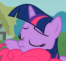 Size: 541x505 | Tagged: safe, screencap, character:pinkie pie, character:twilight sparkle, episode:feeling pinkie keen, g4, my little pony: friendship is magic, cropped, fluffy, fluffy tail, nose wrinkle, tail, tell me your secrets
