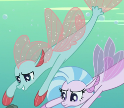 Size: 751x654 | Tagged: safe, screencap, character:ocellus, character:silverstream, species:seapony (g4), episode:non-compete clause, g4, my little pony: friendship is magic, cropped, disguise, disguised changeling, duo, seaponified, seapony ocellus, species swap, swimming, underwater