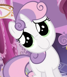 Size: 882x1006 | Tagged: safe, screencap, character:sweetie belle, episode:sleepless in ponyville, g4, my little pony: friendship is magic, c:, inverted mouth, pure unfiltered evil, sweetie frown