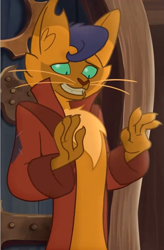 Size: 525x801 | Tagged: safe, screencap, character:capper dapperpaws, species:abyssinian, species:anthro, my little pony: the movie (2017), clothing, coat, cropped, nervous, solo, whiskers