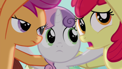 Size: 1280x720 | Tagged: safe, screencap, character:apple bloom, character:scootaloo, character:sweetie belle, species:pegasus, species:pony, episode:twilight time, g4, my little pony: friendship is magic, cutie mark crusaders, huddle, open mouth, talking