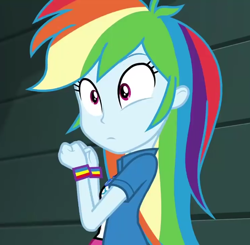 Size: 736x720 | Tagged: safe, screencap, character:rainbow dash, equestria girls:movie magic, g4, my little pony:equestria girls, confused, cropped, cute, dashabetes, female, multicolored hair