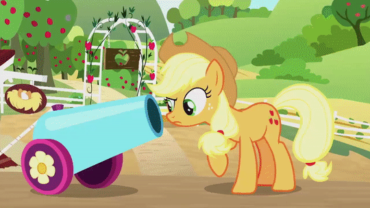 Size: 540x304 | Tagged: safe, screencap, character:applejack, episode:yakity-sax, g4, my little pony: friendship is magic, animated, applejack's hat, clothing, confetti, cowboy hat, gif, hat, party cannon