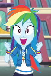 Size: 730x1080 | Tagged: safe, screencap, character:rainbow dash, episode:the last day of school, g4, my little pony:equestria girls, cropped, female, geode of super speed, magical geodes, smiling