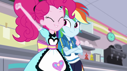 Size: 1280x720 | Tagged: safe, screencap, character:pinkie pie, character:rainbow dash, episode:pinkie pie: snack psychic, g4, my little pony:equestria girls, geode of super speed, magical geodes, server pinkie pie