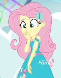 Size: 684x878 | Tagged: safe, screencap, character:fluttershy, equestria girls:rollercoaster of friendship, g4, my little pony:equestria girls, cropped, female, geode of fauna, hairpin, magical geodes, smiling, solo