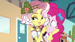 Size: 1920x1080 | Tagged: safe, screencap, character:pinkie pie, character:vignette valencia, equestria girls:rollercoaster of friendship, g4, my little pony:equestria girls, boop, personal space invasion, scrunchy face, stranger danger, vignette valencia