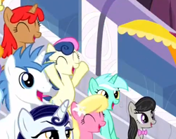 Size: 414x328 | Tagged: safe, screencap, character:bon bon, character:daisy, character:lyra heartstrings, character:moonlight raven, character:octavia melody, character:sweetie drops, episode:yakity-sax, g4, my little pony: friendship is magic, cropped