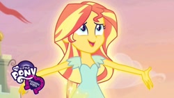 Size: 1280x720 | Tagged: safe, screencap, character:sunset shimmer, episode:my past is not today, g4, my little pony:equestria girls, equestria girls logo, glow, happy, singing, smiling, sunshine shimmer, youtube thumbnail