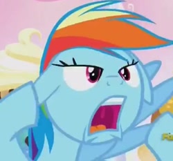 Size: 360x335 | Tagged: safe, screencap, character:rainbow dash, species:pegasus, species:pony, episode:do princesses dream of magic sheep?, cropped, discovery family logo, faec, female, floppy ears, great moments in animation, mare, open mouth, rainbow dash is best facemaker, solo