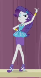 Size: 228x425 | Tagged: safe, screencap, character:rarity, episode:stressed in show, g4, my little pony:equestria girls, armpits, cropped, geode of shielding, one eye closed, pose, solo