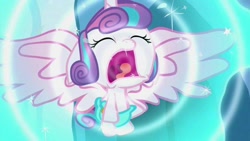 Size: 1024x576 | Tagged: safe, screencap, character:princess flurry heart, species:alicorn, species:pony, episode:the crystalling, g4, my little pony: friendship is magic, baby, baby alicorn, baby flurry heart, baby pony, big wings, cloth diaper, crying, crying baby, crying infant, crying loudly, crying newborn, crying newborn baby, crying newborn infant, cute, dawwww, diaper, diapered, diapered baby, diapered filly, diapered princess, eyes closed, female, filly, fussing, fussing baby, fussing infant, fussing newborn, fussing newborn baby, fussing newborn infant, fussy, fussy baby, fussy infant, fussy newborn, fussy newborn baby, fussy newborn infant, infant, infant flurry heart, light pink cloth diaper, light pink diaper, loudly crying baby, loudly crying infant, loudly crying newborn, loudly crying newborn baby, loudly crying newborn infant, newborn, newborn baby, newborn baby flurry heart, newborn filly, newborn flurry heart, newborn infant, newborn infant flurry heart, open mouth, sad, safety pin, shockwave, solo, spread wings, tears of sadness, wailing, weapons-grade cute, wings