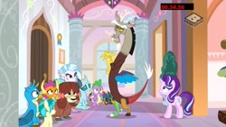 Size: 1920x1080 | Tagged: safe, screencap, character:discord, character:gallus, character:ocellus, character:sandbar, character:silverstream, character:smolder, character:spike, character:starlight glimmer, character:yona, species:dragon, episode:a matter of principals, g4, my little pony: friendship is magic, boomerang (tv channel), student six, winged spike