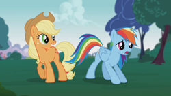 Size: 1920x1080 | Tagged: safe, screencap, character:applejack, character:rainbow dash, foal house